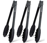 MSY BIGSUNNY Lot de 3 pinces alimentaires de cuisine de 22,9 cm, pinces de service pour cuisine, grill, pinces en aluminium (noir)