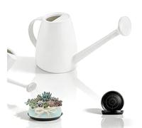msymsyu Petit arrosoir de 1,8 l - En plastique - Avec long bec verseur - Avec 10 pots de fleurs noirs - Soucoupe pour chambre et balcon - Plantes succulentes en pot - Blanc