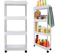 MT MALATEC Chariot de cuisine, salle de bain, modulable, 4 niveaux, crochet, étroit, avec roulettes, blanc 24291