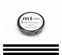 MT Masking Tape Slim Set de 3 rouleaux adhésifs de décoration en papier washi 3mm x 7m, uni noir/matte black
