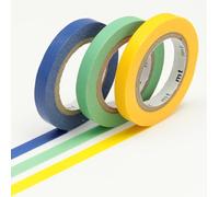 MT MASKING TAPE Slim Set de 3 rouleaux adhésifs de décoration en papier washi 6mm x 7m, Unis G (Jaune, Bleu, Vert)