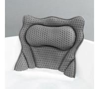 MTDLYICE Coussin de bain pour soutien du cou et du dos, coussin de bain en maille aérée 4D douce, 41,9 x 44,3 cm, avec 6 ventouses puissantes, accessoires de bain relaxants pour femme (gris)