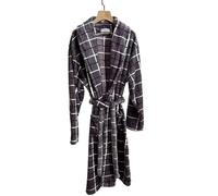 MTKSFDC Peignoir De Bain Homme Peignoir d'hiver en Flanelle for Hommes, Chemise de Nuit Douce, Peluche épaisse, Longues Robes à Carreaux Gris, Manteau de Maison avec Poches(Plaid,M)