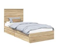 mtlskopal Lit coffre en chêne Sonoma 100 x 200 cm avec cadre en bois avec sommier à lattes et 2 tiroirs Lit simple moderne pour chambre à coucher, chambre d'adolescent, bureau