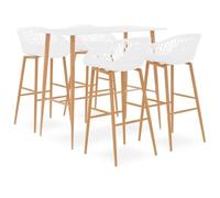 mtlskopl 5 pièces Table de bar avec 4 tabourets de bar Blanc 120 x 60 cm | Ensemble de salle à manger compact avec table de bar et 4 chaises pour cuisine, salle à manger ou bistrot avec panneau MDF