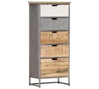 mtlskopl Armoire à Tiroirs en Bois de Manguier Massif Gris, Chiffonnier Vintage avec 5 Tiroirs, Meuble de Rangement Industriel pour Salon et Bureau, 45 x 30 x 105 cm