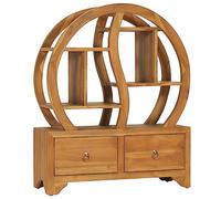 mtlskopl Armoire avec étagère Yin-Yang - 68 x 26 x 83 cm - En teck massif - Commode avec 2 tiroirs - Meuble d'appoint oriental pour salon, couloir et chambre à coucher - Bois véritable naturel