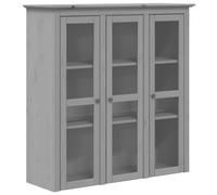 mtlskopl Armoire avec Portes Vitrées BODO Gris, Dessus de Buffet Vaisselier en Bois de Pin Massif, Meuble Vitrine pour Vaisselle et Décoration, 115,5 x 38,5 x 118 cm