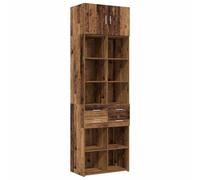 mtlskopl Armoire de rangement 2 pièces avec étagères en bois vieilli 70 x | Armoire haute modulaire au design bois vieilli pour le salon. Offre des compartiments fermés et des étagères ouvertes pour