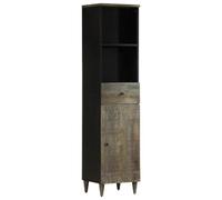 mtlskopl Armoire de salle de bain, 38 x 33 x 160 cm, en bois de manguier massif avec motif sculpté à la main, noir, design moderne, peu encombrant, pour petites salles de bains, toilettes d'invités