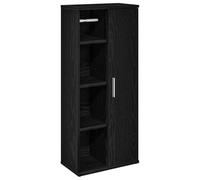 mtlskopl Armoire de salle de bain avec porte-rouleau - Noir - 39 x 22 x 90 cm - En bois - Design moderne - Meuble de salle de bain peu encombrant pour petites salles de bains et WC d'invités - Avec