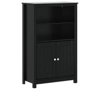 mtlskopl Armoire de salle de bain Montagne - Noir - 69,5 x 34 x 110 cm - En pin massif - Avec 4 étagères et 2 portes - Robuste - Pour petites salles de bain - Design moderne - Pour toilettes d'invités