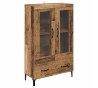 mtlskopl Armoire de Salon Buffet Haut, Meuble de Rangement avec 2 Portes en Verre et Tiroir, Vitrine Industrielle en Bois Ancien et Métal pour Salle à Manger, 70 x 31 x 115 cm