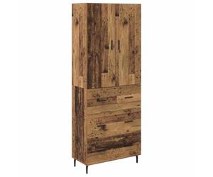 mtlskopl Armoire Haute 2 Pièces Buffet Haut de Rangement avec Portes en Verre et 3 Tiroirs pour Salon et Salle à Manger Vitrine contemporaine Bois Ancien 69,5x34x180 cm