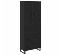 mtlskopl Armoire Haute de Rangement avec Tiroir et 2 Portes Vitrées, Buffet Vaisselier Moderne pour Salon et Salle à Manger, Style Minimaliste en Chêne Noir, 69,5 x 34 x 180 cm