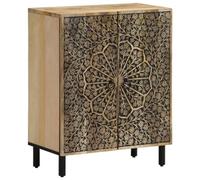 mtlskopl Armoire Latérale 60x33x75 cm en Bois de Manguier Massif, Buffet Bas avec Motifs Sculptés à la Main et Pieds en Fer, Meuble de Rangement Rétro pour Salon et Entrée