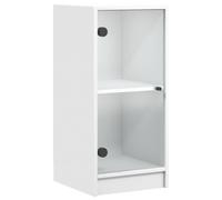 mtlskopl Armoire Latérale avec Portes en Verre Blanc 35x37x75,5 cm, Meuble de Rangement en Bois d'Ingénierie pour Salon, Bureau et Entrée, Buffet Bas Compact et Stable