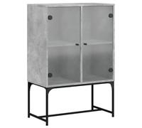 mtlskopl Armoire Latérale avec Portes en Verre Buffet de Rangement Moderne pour Salon Salle à Manger et Bureau Meuble Bas en Bois d'Ingénierie Gris Béton 69 x 37 x 100 cm