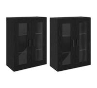 mtlskopl Armoire Murale 2 pcs, Meuble Suspendu Cuisine et Salon en Bois d'Ingénierie avec 4 Portes en Verre, Vitrine de Rangement Moderne, Chêne Noir, 69,5 x 34 x 90 cm