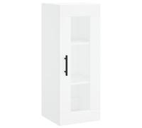 mtlskopl Armoire Murale Blanche 34,5x34x90 cm, Meuble de Rangement Suspendu en Bois d'Ingénierie et Verre, Vitrine Murale Design avec Porte Vitrée pour Salon et Bureau