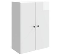 mtlskopl Armoire murale blanche brillante 66 x 34,5 x 90 cm - Armoire suspendue moderne en bois avec 2 portes et poignées en métal - Armoire de rangement peu encombrante pour salon et garage
