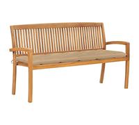 mtlskopl Banc de jardin empilable 159 cm en teck massif avec coussin beige, design moderne, robuste et durable pour jardin, terrasse, balcon