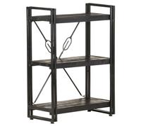 mtlskopl Bibliothèque en bois et métal - 3 compartiments - 60 x 30 x 80 cm - Étagère sur pied en bois massif de mangue - Noir - Étagère rétro pour salon, bureau, bureau, design loft