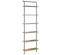 mtlskopl Bibliothèque en chêne Artisan - 60 x 24 x 203 cm - Étagère sur pied en bois et métal - Étagère haute avec 6 compartiments pour salon, couloir et bureau à domicile, design loft fin