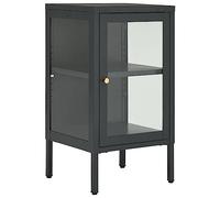 mtlskopl Buffet Anthracite 38x35x70 cm, Meuble de Rangement en Acier et Verre Trempé, Petit Buffet Bas avec Porte Vitrée et Étagère Réglable pour Salon, Bureau et Entrée