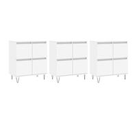 mtlskopl Buffet Bas Blanc Lot de 3, Meuble de Rangement pour Salon et Salle à Manger en Bois d'Ingénierie et Métal, Grande Enfilade avec Portes, 180 x 35 x 70 cm