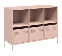 mtlskopl Buffet Bas de Rangement en Acier Laminé à Froid avec 3 Tiroirs et 3 Étagères, Armoire Métallique pour Salon, Bureau et Entrée, Rose, 101,5 x 39 x 73,5 cm