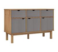 mtlskopl Buffet Bas de Rangement OTTA en Bois de Pin Massif Bahut Scandinave avec 3 Tiroirs et 3 Portes pour Salon et Salle à Manger Marron et Gris 114x43x73,5 cm