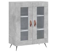 mtlskopl Buffet Bas de Salon Gris Béton 69,5x34x90 cm, Meuble de Rangement avec Portes en Verre et Pieds en Métal, Petit Bahut Vitrine en Bois d'Ingénierie pour Salle à Manger