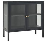 mtlskopl Buffet Bas en Acier et Verre Trempé Armoire de Rangement Métallique avec Porte Vitrée Étagère Ajustable Buffet de Cuisine Salon Bureau Anthracite 70x35x70 cm
