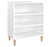 mtlskopl Buffet Blanc 57x35x70 cm, Meuble de Rangement avec 3 Étagères et Pieds en Eucalyptus Massif, Bibliothèque Basse en Bois d'Ingénierie pour Salon, Bureau et Couloir