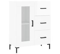 mtlskopl Buffet Blanc Brillant 69,5x34x90 cm, Meuble de Rangement en Bois d'Ingénierie avec 3 Tiroirs et Porte en Verre, Commode avec Pieds en Métal pour Salon et Entrée
