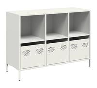 mtlskopl Buffet Blanc en Acier Laminé à Froid 101,5x39x73,5 cm, Meuble de Rangement avec 3 Tiroirs et 3 Étagères, Commode en Métal pour Salon, Bureau et Couloir