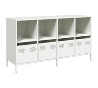 mtlskopl Buffet Blanc en Acier Laminé à Froid, Meuble de Rangement Bas pour Salon et Salle à Manger, Bahut Moderne avec 4 Tiroirs et 4 Compartiments, 135 x 39 x 73,5 cm