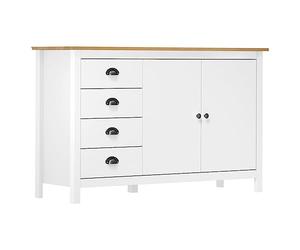 mtlskopl Buffet Bois Massif de Pin Hill, Commode de Rangement avec 4 Tiroirs et 2 Portes, Enfilade pour Salon et Salle à Manger, Bahut Bas 130x40x80 cm, Blanc et Marron Miel