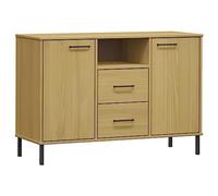mtlskopl Buffet Bois Massif Oslo, Meuble de Rangement Industriel avec 2 Tiroirs et Portes pour Salon, Bahut en Pin et Métal Marron, Enfilade Basse 113 x 40 x 77 cm