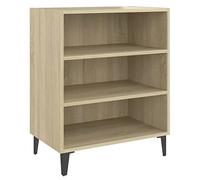mtlskopl Buffet Chêne Sonoma 57x35x70 cm, Meuble de Rangement Bas en Bois d'Ingénierie avec Pieds en Métal et 3 Étagères, Armoire Latérale et Bibliothèque pour Salon