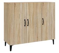 mtlskopl Buffet Chêne Sonoma 90x34x80 cm, Meuble de Rangement en Bois d'Ingénierie et Métal, Commode Industrielle Basse avec 6 Compartiments pour Salon, Salle à Manger et Entrée