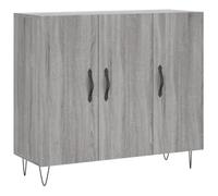 mtlskopl Buffet de Salon Sonoma Gris 90x34x80 cm, Meuble de Rangement en Bois d'Ingénierie avec Portes et Pieds en Métal, Bahut Moderne pour Salle à Manger, Entrée et Bureau