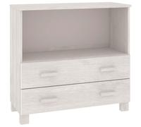mtlskopl Buffet en Bois de Pin Massif HAMAR Blanc 85x35x80 cm, Meuble Bas de Rangement avec 2 Tiroirs et 1 Compartiment Ouvert pour Salon, Salle à Manger et Entrée
