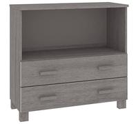 mtlskopl Buffet en Bois de Pin Massif HAMAR, Meuble de Rangement avec 2 Tiroirs et Compartiment pour Salon, Entrée et Salle à Manger, Bahut Robuste 85x35x80 cm, Gris Clair