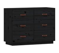 mtlskopl Buffet en Bois de Pin Massif Noir 100x40x75 cm, Commode de Rangement avec 6 Tiroirs pour Salon et Salle à Manger, Bahut Robuste pour Entrée et Couloir