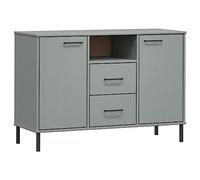 mtlskopl Buffet en Bois Massif de Pin 113x40x77 cm Oslo, Meuble de Rangement Bas avec 2 Tiroirs et Portes, Buffet de Salon Style Industriel avec Pieds en Métal, Gris