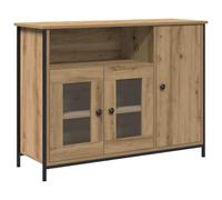 mtlskopl Buffet en chêne Artisan - 100 x 35 x 75 cm - Commode moderne avec 3 portes et éléments métalliques - Armoire rectangulaire en bois pour salon, salle à manger et couloir
