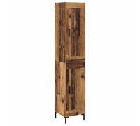 mtlskopl Buffet Haut Armoire de Rangement Bois d'Ingénierie, Colonne de Cuisine et Séjour avec 2 Portes et Pieds Métal, Style Vintage Bois Ancien, 34,5 x 34 x 180 cm