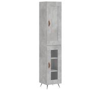 mtlskopl Buffet Haut Armoire de Rangement Colonne Vitrine pour Salon et Entrée en Bois d'Ingénierie avec Portes en Verre et Pieds en Métal, Gris Béton, 34,5 x 34 x 180 cm